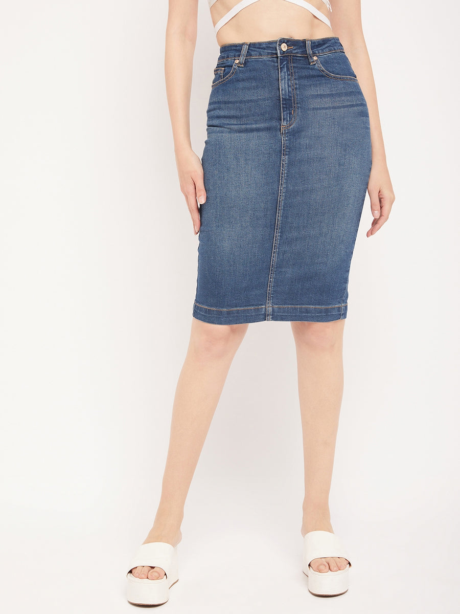 Buy Miss Chase Womens Light Blue High-Rise Clean-Look Above Knee  Stretchable Denim Skirt online